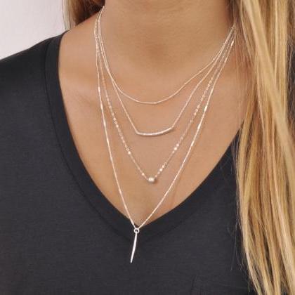 silver necklaces layered necklace sterling bead tube delicate satellite spike